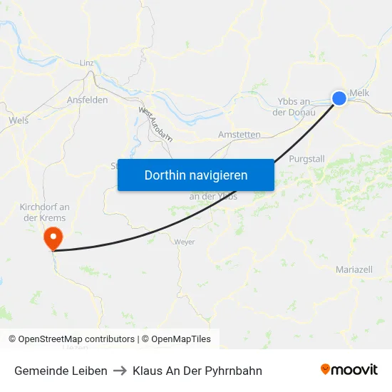 Gemeinde Leiben to Klaus An Der Pyhrnbahn map