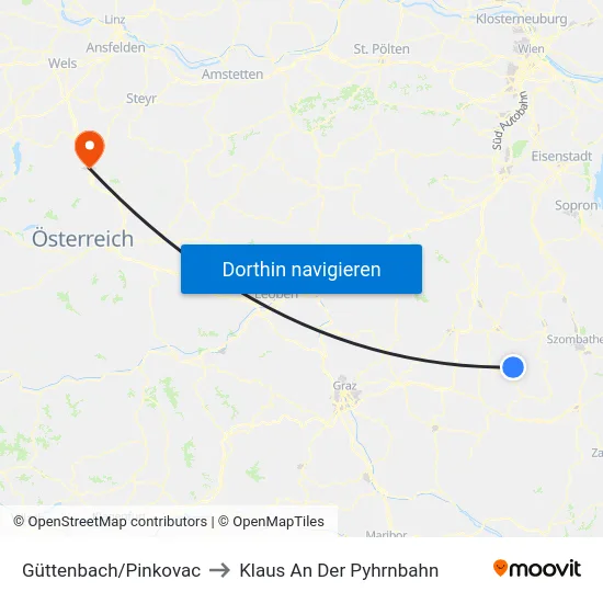 Güttenbach/Pinkovac to Klaus An Der Pyhrnbahn map