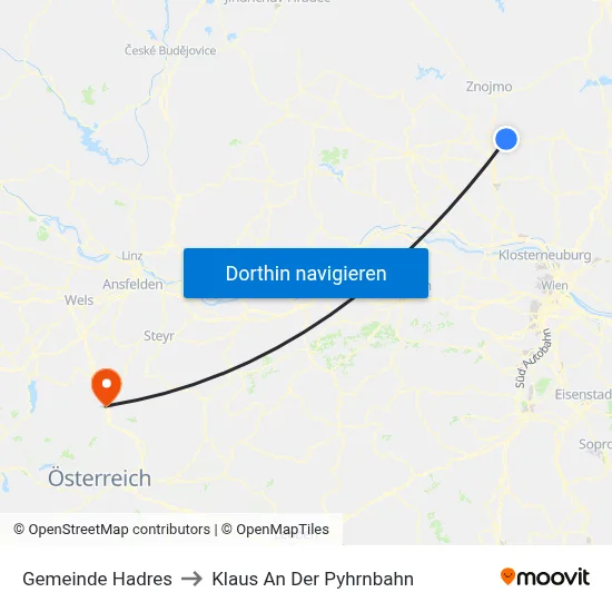 Gemeinde Hadres to Klaus An Der Pyhrnbahn map