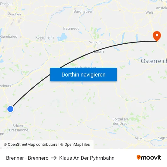 Brenner - Brennero to Klaus An Der Pyhrnbahn map