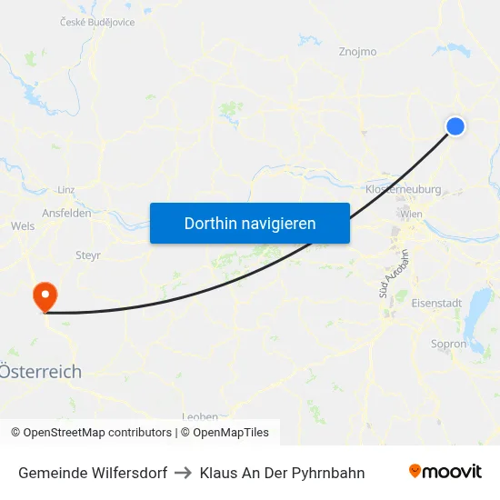 Gemeinde Wilfersdorf to Klaus An Der Pyhrnbahn map