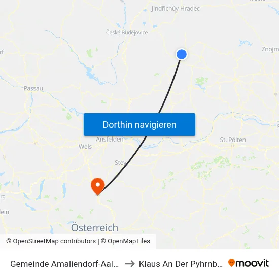 Gemeinde Amaliendorf-Aalfang to Klaus An Der Pyhrnbahn map