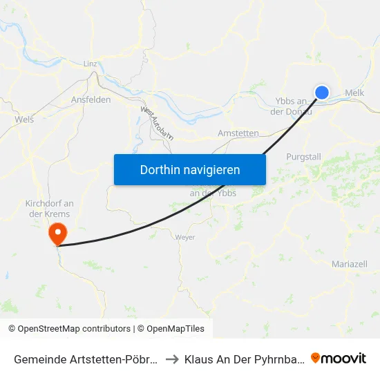 Gemeinde Artstetten-Pöbring to Klaus An Der Pyhrnbahn map