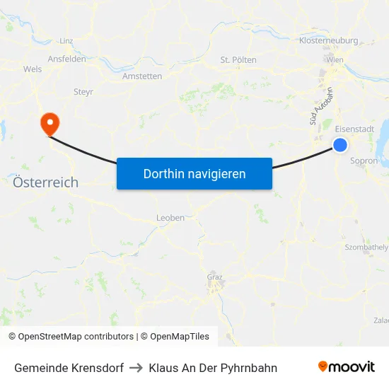 Gemeinde Krensdorf to Klaus An Der Pyhrnbahn map