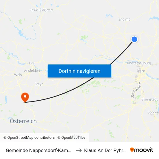 Gemeinde Nappersdorf-Kammersdorf to Klaus An Der Pyhrnbahn map