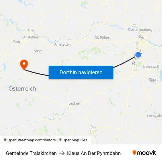 Gemeinde Traiskirchen to Klaus An Der Pyhrnbahn map
