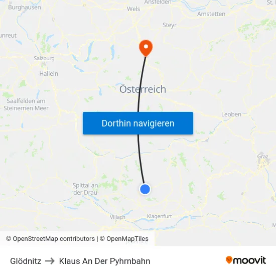 Glödnitz to Klaus An Der Pyhrnbahn map