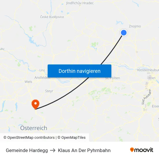 Gemeinde Hardegg to Klaus An Der Pyhrnbahn map