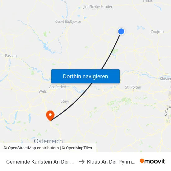 Gemeinde Karlstein An Der Thaya to Klaus An Der Pyhrnbahn map