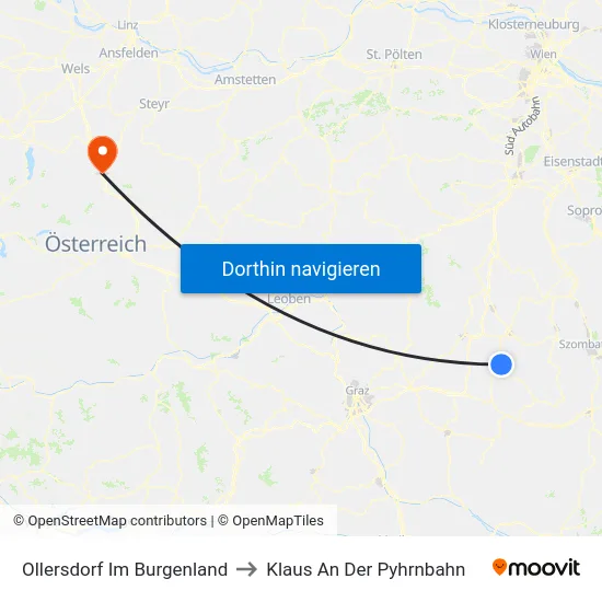 Ollersdorf Im Burgenland to Klaus An Der Pyhrnbahn map