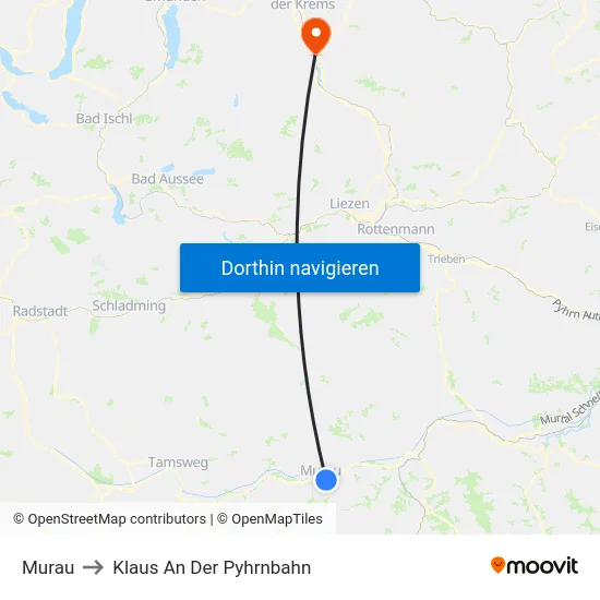 Murau to Klaus An Der Pyhrnbahn map