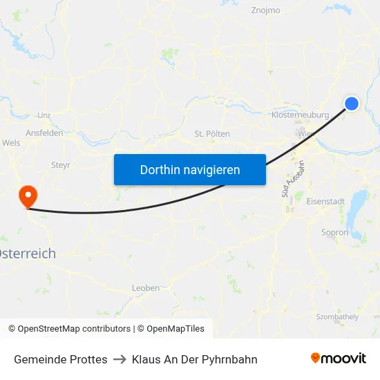 Gemeinde Prottes to Klaus An Der Pyhrnbahn map