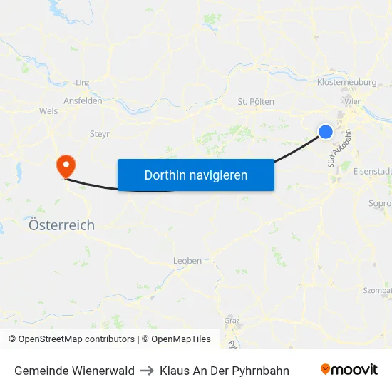 Gemeinde Wienerwald to Klaus An Der Pyhrnbahn map