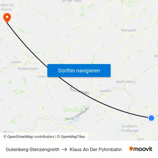 Gutenberg-Stenzengreith to Klaus An Der Pyhrnbahn map
