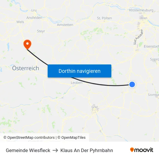 Gemeinde Wiesfleck to Klaus An Der Pyhrnbahn map