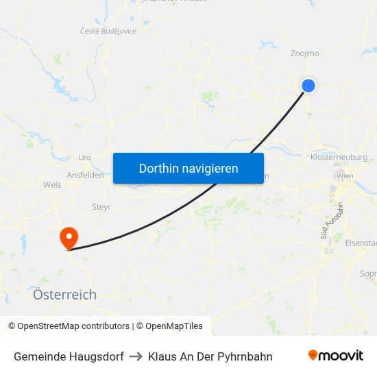 Gemeinde Haugsdorf to Klaus An Der Pyhrnbahn map