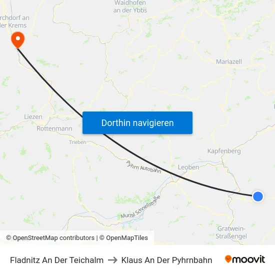 Fladnitz An Der Teichalm to Klaus An Der Pyhrnbahn map