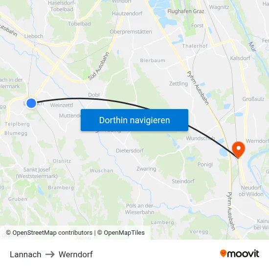 Lannach to Werndorf map