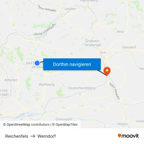 Reichenfels to Werndorf map