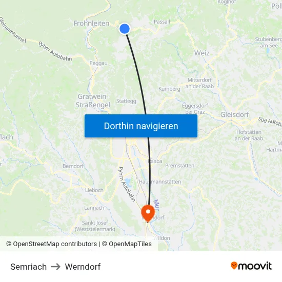 Semriach to Werndorf map