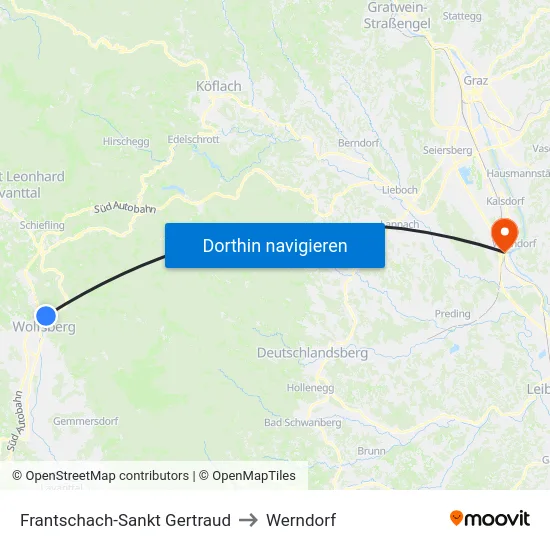 Frantschach-Sankt Gertraud to Werndorf map
