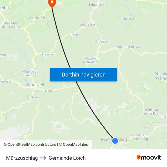 Mürzzuschlag to Gemeinde Loich map