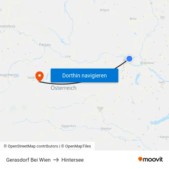Gerasdorf Bei Wien to Hintersee map