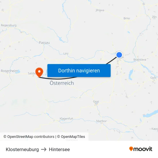 Klosterneuburg to Hintersee map