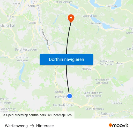 Werfenweng to Hintersee map