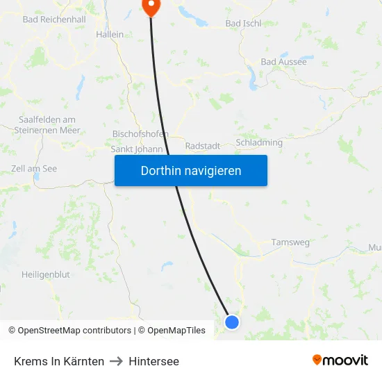Krems In Kärnten to Hintersee map