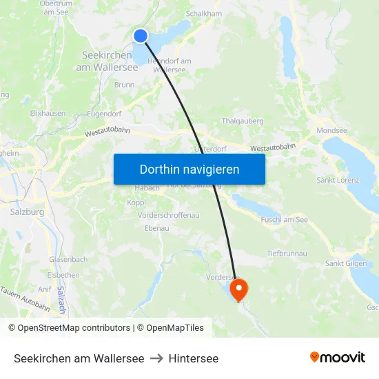 Seekirchen am Wallersee to Hintersee map