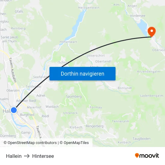 Hallein to Hintersee map