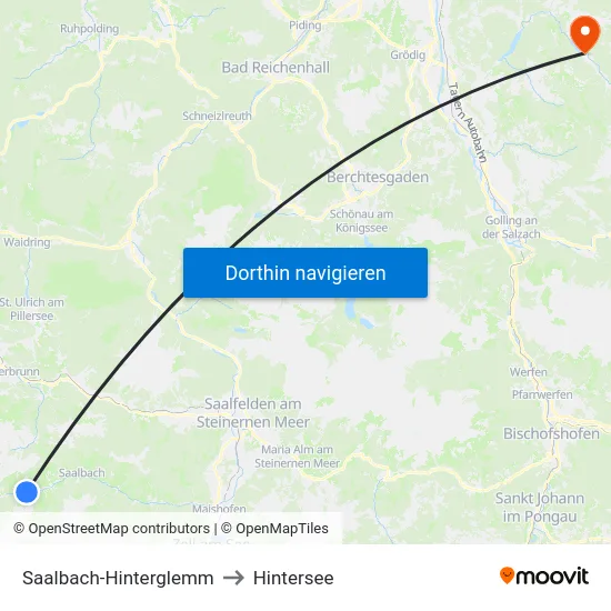 Saalbach-Hinterglemm to Hintersee map