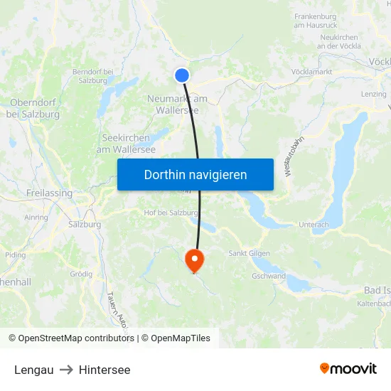 Lengau to Hintersee map