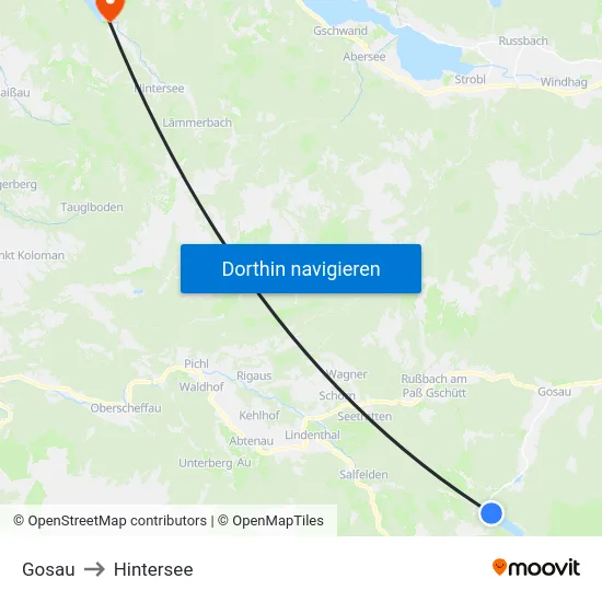 Gosau to Hintersee map