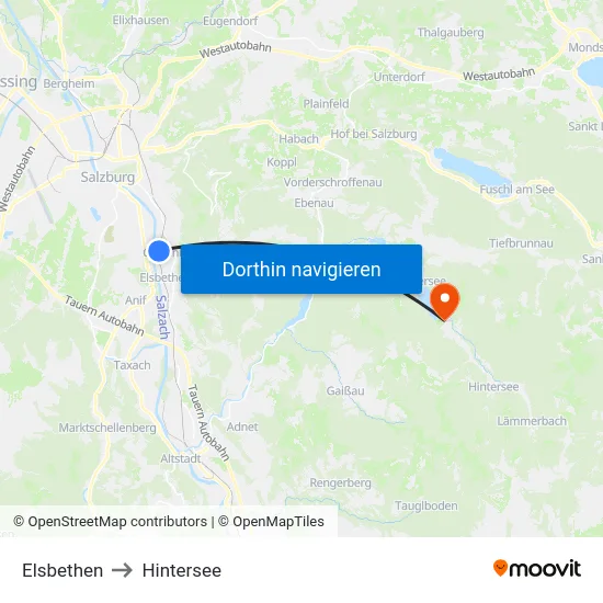 Elsbethen to Hintersee map