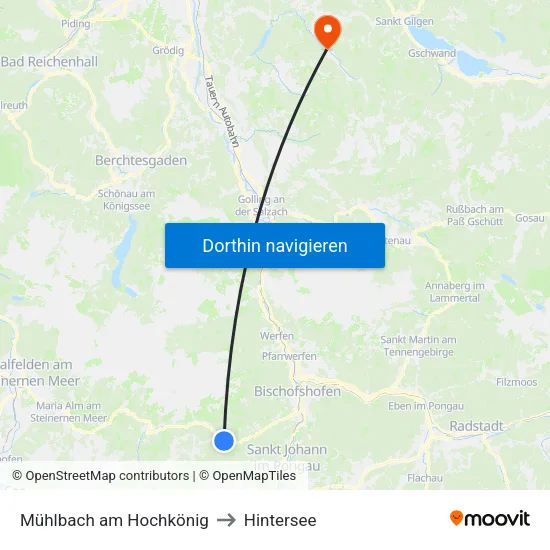 Mühlbach am Hochkönig to Hintersee map