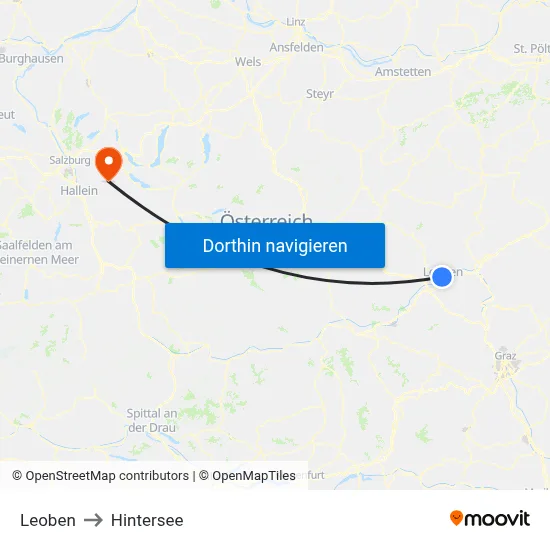Leoben to Hintersee map