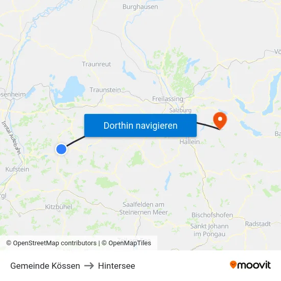 Gemeinde Kössen to Hintersee map