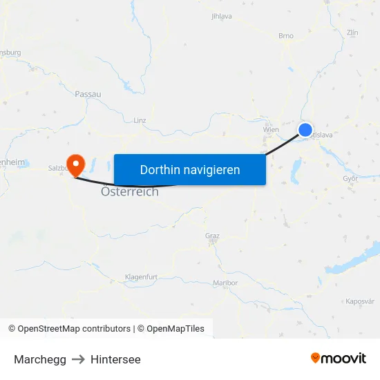 Marchegg to Hintersee map