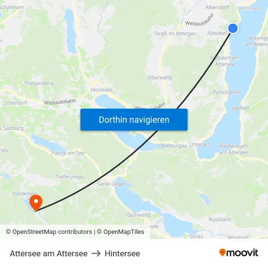 Attersee am Attersee to Hintersee map