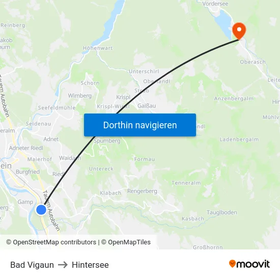 Bad Vigaun to Hintersee map