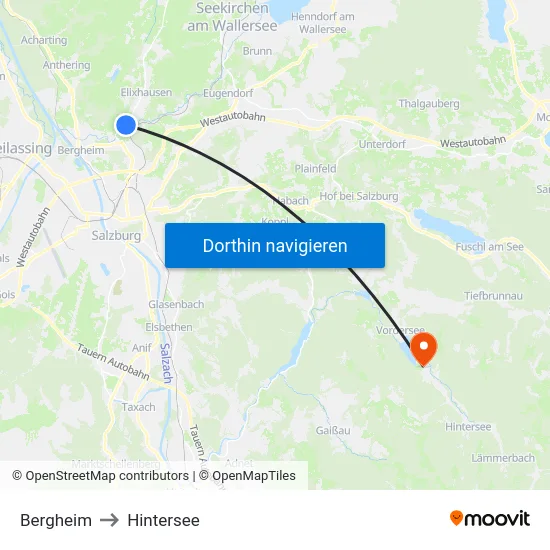 Bergheim to Hintersee map