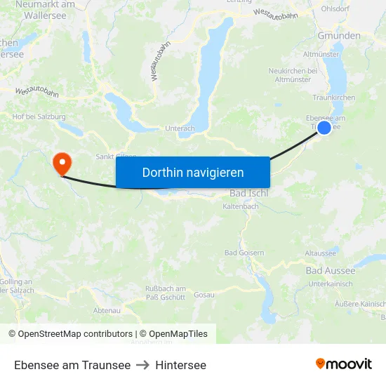 Ebensee am Traunsee to Hintersee map