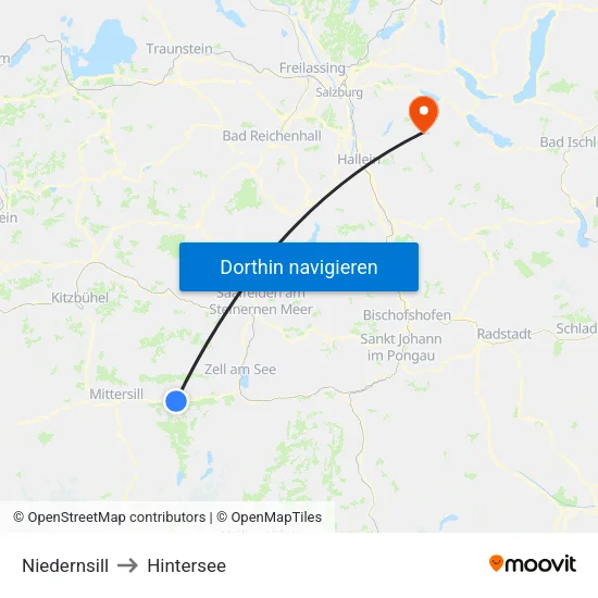 Niedernsill to Hintersee map