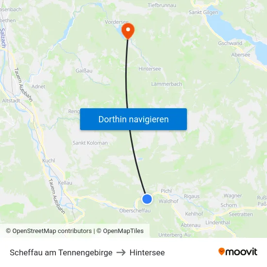 Scheffau am Tennengebirge to Hintersee map