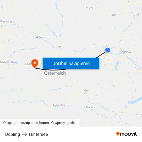 Döbling to Hintersee map