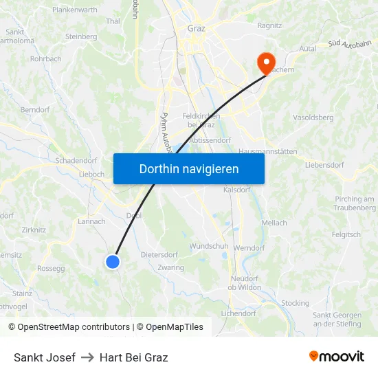 Sankt Josef to Hart Bei Graz map