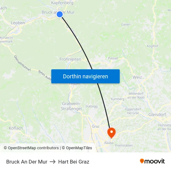 Bruck An Der Mur to Hart Bei Graz map