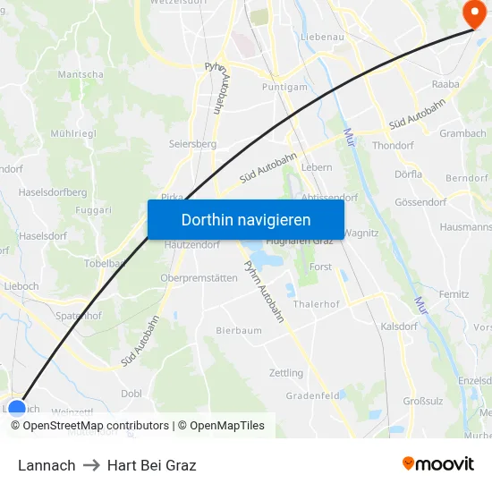 Lannach to Hart Bei Graz map